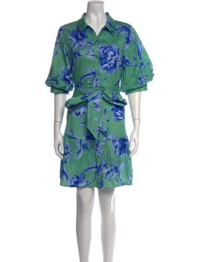 Pre-owned Figue Floral Print Mini Dress In Green