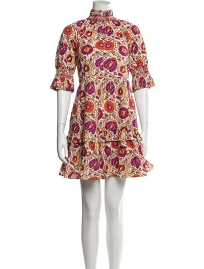 Pre-owned Figue Floral Print Mini Dress In Neutral