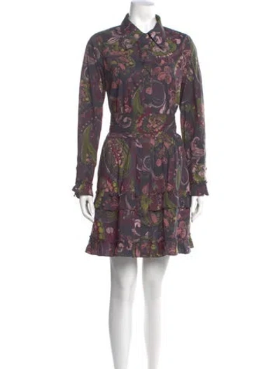 Pre-owned Figue Floral Print Mini Dress In Purple