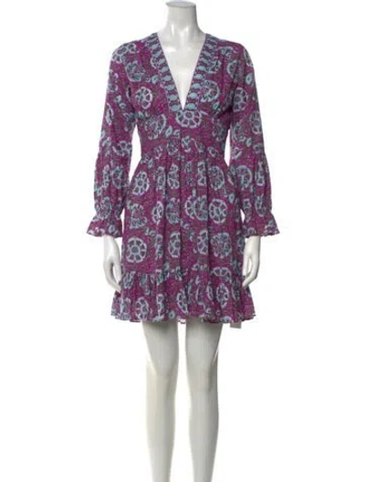 Pre-owned Figue Floral Print Mini Dress In Purple
