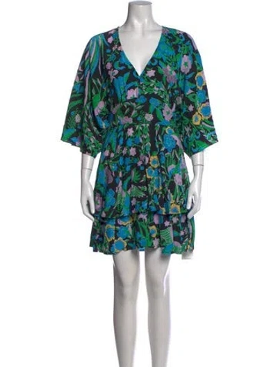 Pre-owned Figue Floral Print Mini Dress W/ Tags In Blue/green