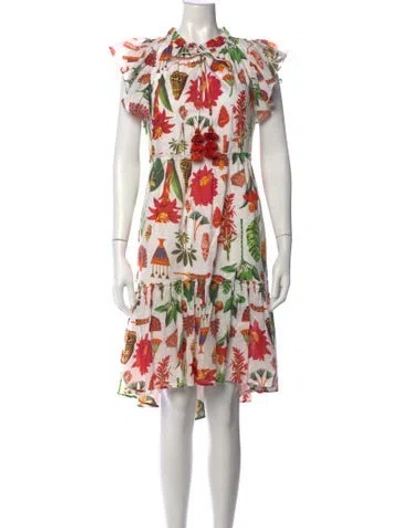 Pre-owned Figue Floral Print Mini Dress In White