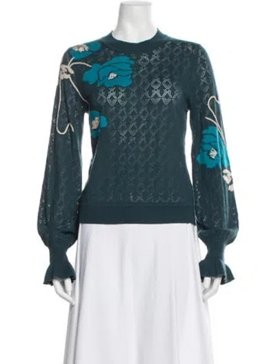 Pre-owned Figue Floral Print Mock Neck Sweater In Blue/green
