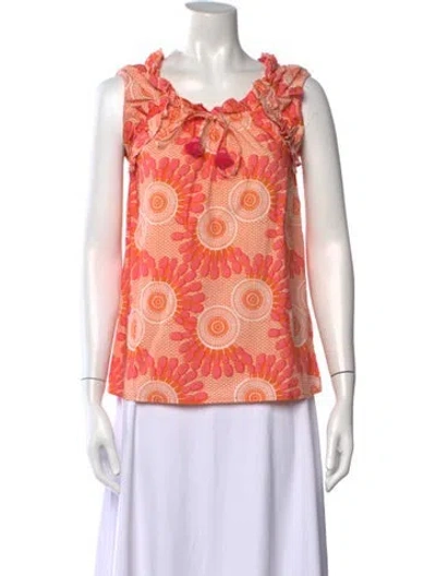 Pre-owned Figue Floral Print Scoop Neck Top In Orange
