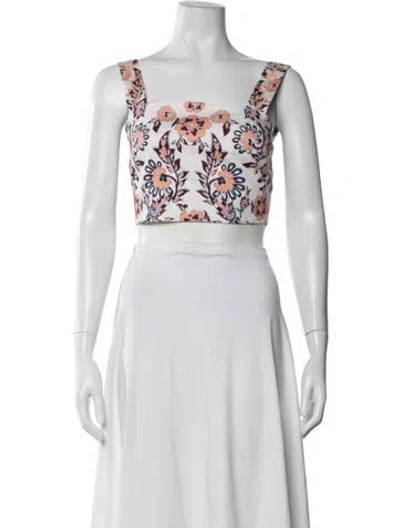 Pre-owned Figue Floral Print Scoop Neck T-shirt W/ Tags In Neutrals