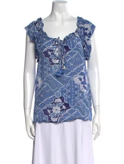 Pre-owned Figue Floral Print Square Neckline Blouse In Blue
