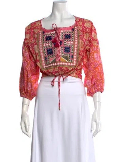 Pre-owned Figue Floral Print Square Neckline Crop Top In Multi
