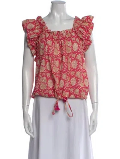 Pre-owned Figue Floral Print Square Neckline Top In Pink