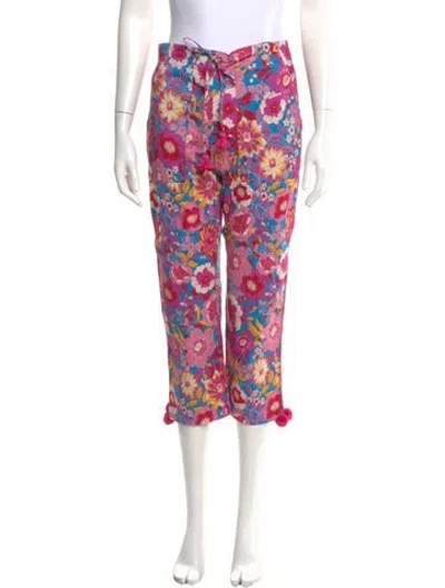 Pre-owned Figue Floral Print Straight Leg Pants In Pink