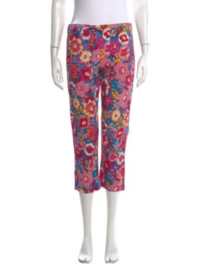 Pre-owned Figue Floral Print Straight Leg Pants In Pink