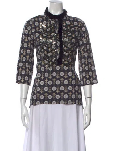 Pre-owned Figue Floral Print Three-quarter Sleeve Blouse In Grey