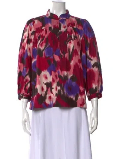 Pre-owned Figue Floral Print Three-quarter Sleeve Blouse In Multi