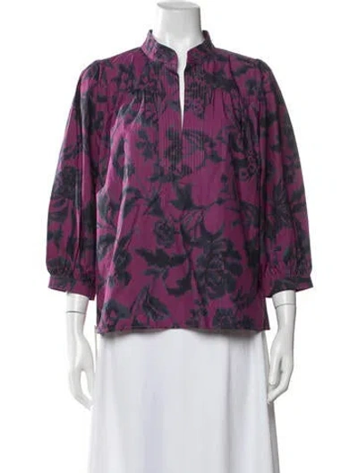Pre-owned Figue Floral Print Three-quarter Sleeve Top In Purple