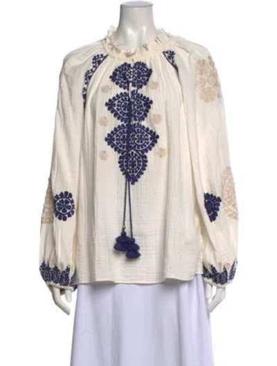 Pre-owned Figue Floral Print Tie Neck Blouse In Neutrals