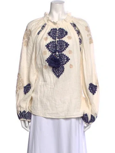 Pre-owned Figue Floral Print Tie Neck Blouse In Neutrals