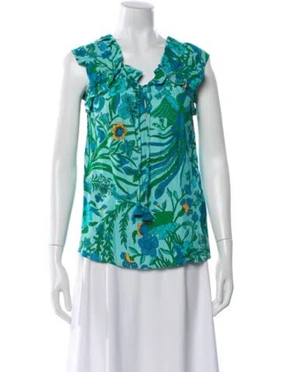 Pre-owned Figue Floral Print V-neck Blouse In Blue