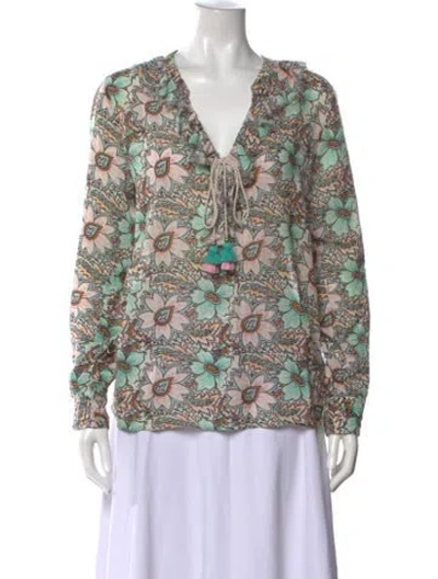 Pre-owned Figue Floral Print V-neck Blouse In Multi