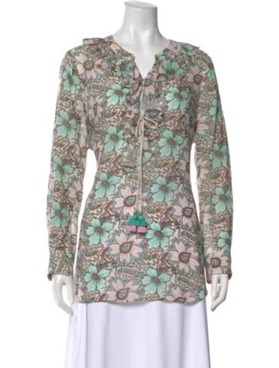 Pre-owned Figue Floral Print V-neck Blouse In Multi