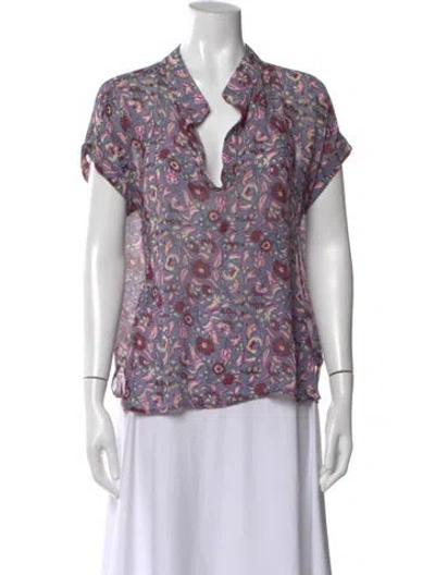Pre-owned Figue Floral Print V-neck Blouse In Multi