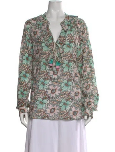 Pre-owned Figue Floral Print V-neck Blouse In Neutral