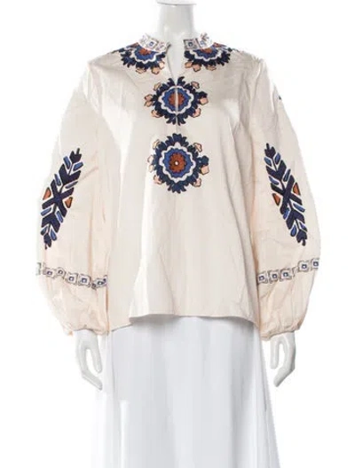 Pre-owned Figue Floral Print V-neck Blouse In Neutral