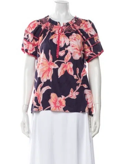 Pre-owned Figue Floral Print V-neck Blouse In Pink