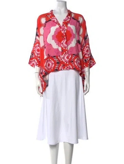Pre-owned Figue Floral Print V-neck Blouse In Pink