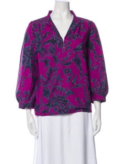 Pre-owned Figue Floral Print V-neck Blouse In Purple