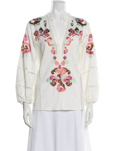 Pre-owned Figue Floral Print V-neck Blouse In Purple