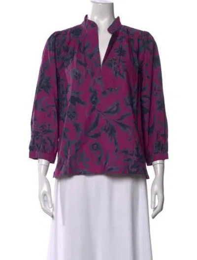 Pre-owned Figue Floral Print V-neck Blouse In Purple