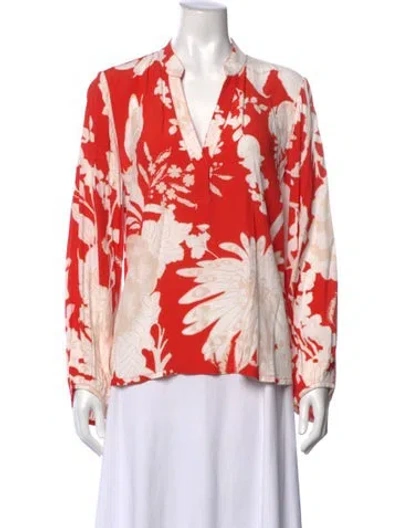 Pre-owned Figue Floral Print V-neck Blouse W/ Tags In Orange