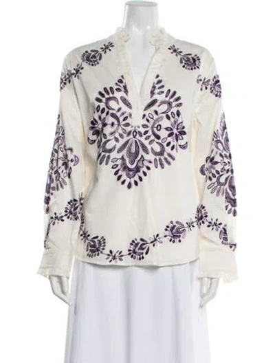 Pre-owned Figue Floral Print V-neck Blouse W/ Tags In Purple