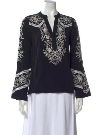 Pre-owned Figue Floral Print V-neck Top In Black