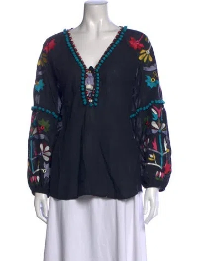 Pre-owned Figue Floral Print V-neck Top In Blue