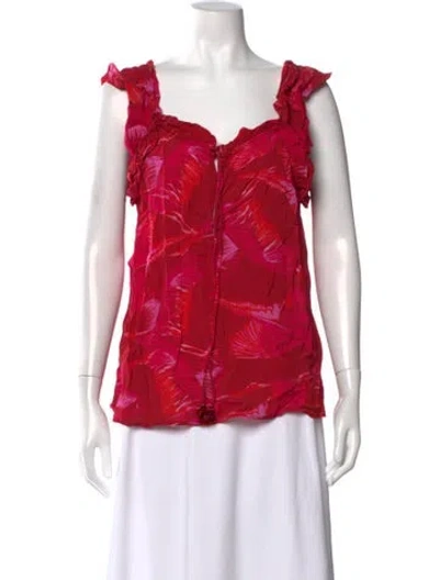 Pre-owned Figue Floral Print V-neck Top In Red