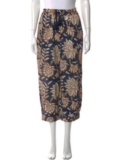 Pre-owned Figue Floral Print Wide Leg Pants In Blue
