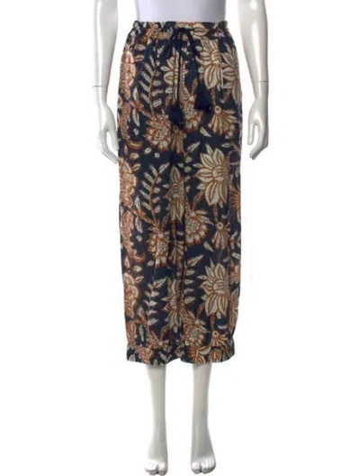 Pre-owned Figue Floral Print Wide Leg Pants In Blue