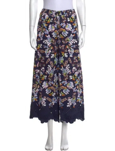 Pre-owned Figue Floral Print Wide Leg Pants In Blue