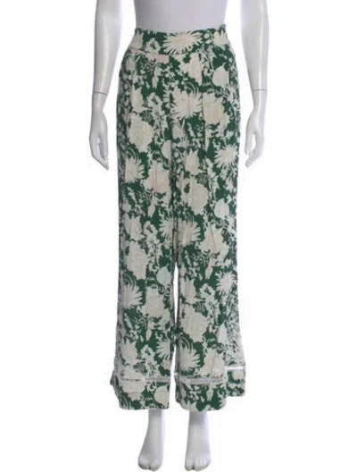 Pre-owned Figue Floral Print Wide Leg Pants In Green