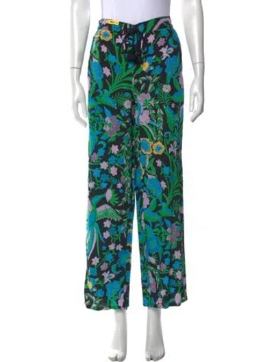 Pre-owned Figue Floral Print Wide Leg Pants In Green