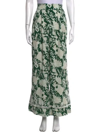 Pre-owned Figue Floral Print Wide Leg Pants In Green