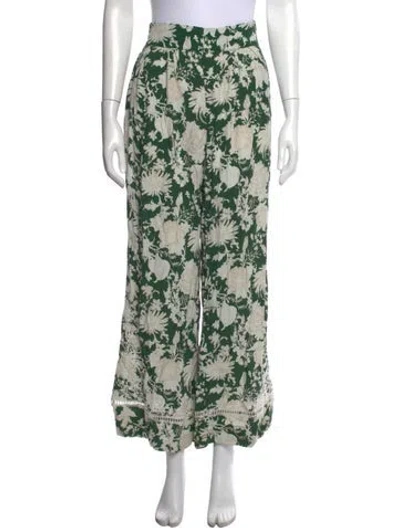 Pre-owned Figue Floral Print Wide Leg Pants In Green