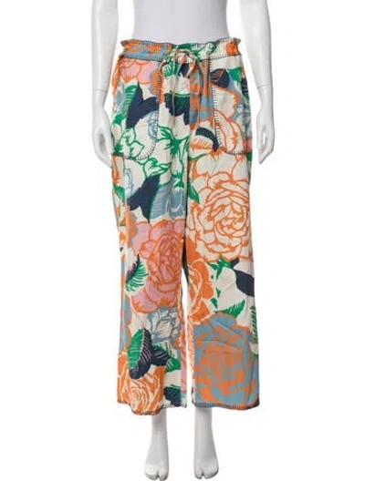 Pre-owned Figue Floral Print Wide Leg Pants In Multicolor