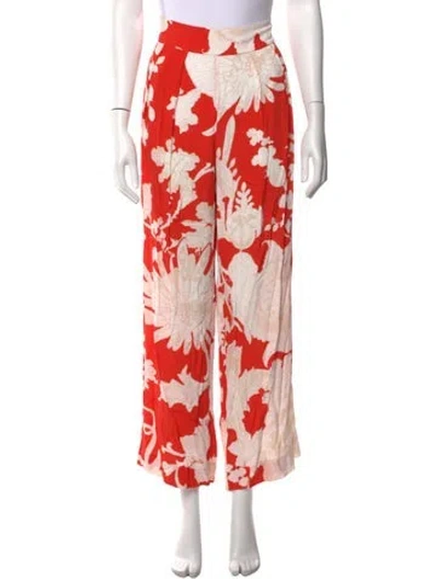Pre-owned Figue Floral Print Wide Leg Pants In Orange
