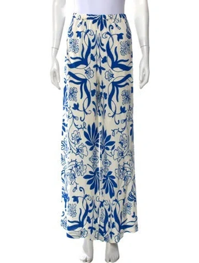 Pre-owned Figue Floral Print Wide Leg Pants W/ Tags In Blue