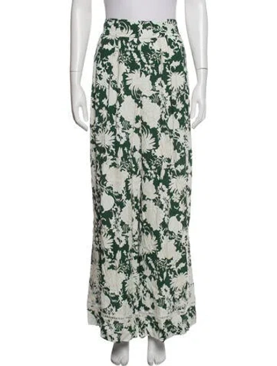 Pre-owned Figue Floral Print Wide Leg Pants W/ Tags In Green