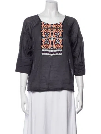 Pre-owned Figue Graphic Print Crew Neck Top In Blue