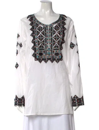Pre-owned Figue Graphic Print Crew Neck Top In White