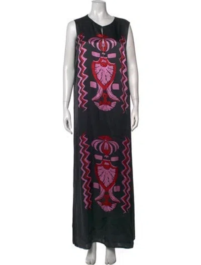 Pre-owned Figue Graphic Print Long Dress In Black