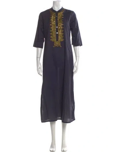 Pre-owned Figue Graphic Print Long Dress In Blue